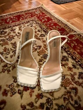 Steve Madden White Crystal-Trim Square-Toe Heels